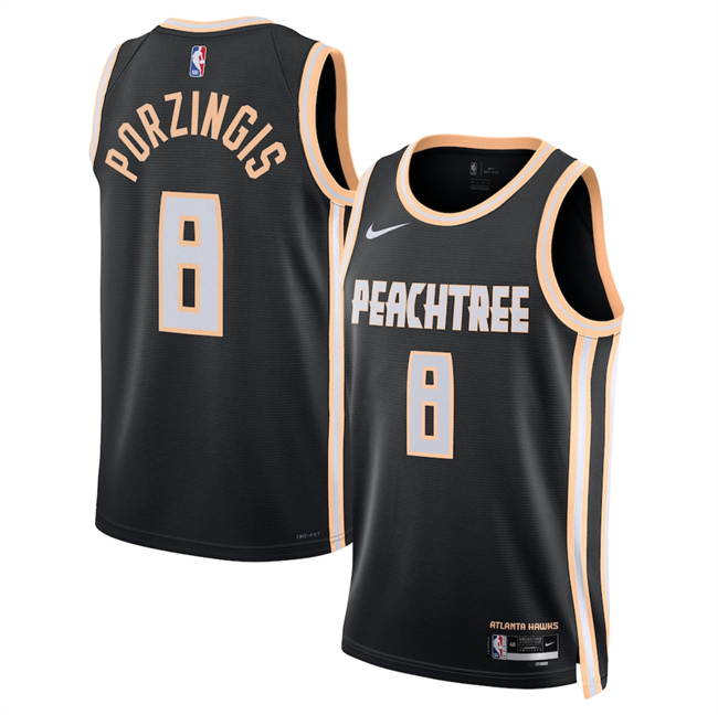 Men's Atlanta Hawks #8 Kristaps Porziņģis Black 2025/26 City Edition Stitched Jersey